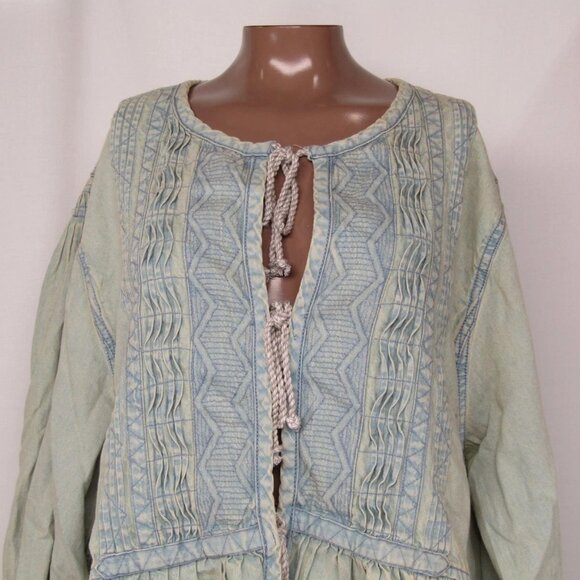 NEW FREE PEOPLE Women’s Sweet Summer Bed Front Tie Long Jacket Light Blue Size S - Picture 7 of 10